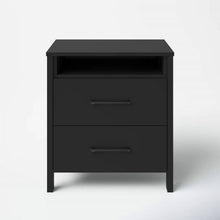Load image into Gallery viewer, Modern 2-Drawer Nightstand Bedside Table in Black Wood Finish