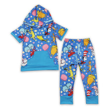 Load image into Gallery viewer, Blue fish elephant cat outfits kids boy hoodie set
