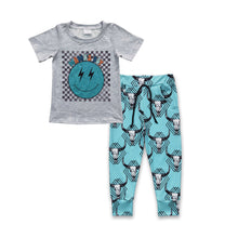 Load image into Gallery viewer, Mama's boy smile shirt bull skull pockets pants kids clothes
