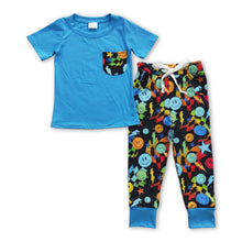 Load image into Gallery viewer, Pockets short sleeves top smiles pants kids boy clothes
