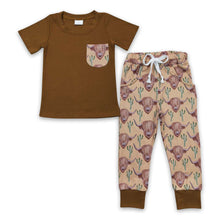 Load image into Gallery viewer, Brown highland cow cactus kids boy western outfits
