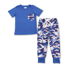 Load image into Gallery viewer, Blue camo baseball short sleeves kids boy outfits