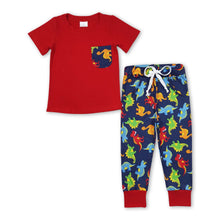 Load image into Gallery viewer, Red pocket top dinosaur pants kids boy clothes