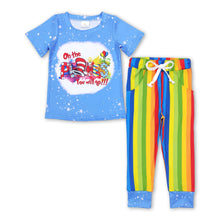 Load image into Gallery viewer, Cat bleached top colorful stripe pants boy outfits