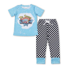 Load image into Gallery viewer, Cat rainbow top plaid pants boy clothing set