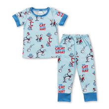 Load image into Gallery viewer, Short sleeves blue cat kids boy pajamas