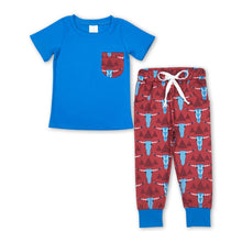 Load image into Gallery viewer, Blue short sleeves bull skull kids boy clothing