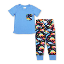Load image into Gallery viewer, Short sleeves blue pocket dinosaur kids boy clothing