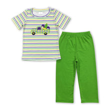 Load image into Gallery viewer, Stripe truck top green pants boy Mardi Gras outfits