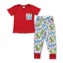 Load image into Gallery viewer, Red pocket top dinosaur pants boy valentine's outfits