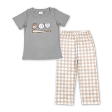 Load image into Gallery viewer, Grey baseball top plaid pants kids boy clothing set