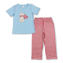 Load image into Gallery viewer, Dog heart top plaid pants kids boys valentines outfits