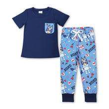 Load image into Gallery viewer, Short sleeves top heart dog kids boys valentines outfits