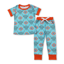 Load image into Gallery viewer, Short sleeves highland cow aztec top pants boys pajamas