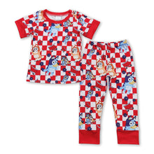 Load image into Gallery viewer, Red plaid blue dog cart kids boys pajamas