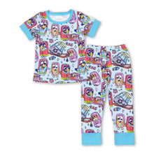 Load image into Gallery viewer, Blue short sleeves dog top pants toddler boy pajamas