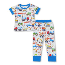 Load image into Gallery viewer, Blue short sleeves constructions top pants toddler boy pajamas