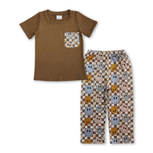 Load image into Gallery viewer, Short sleeves smile plaid pants boys clothing set