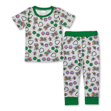 Load image into Gallery viewer, Green short sleeves glasses kids boys mardi gras pajamas
