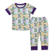 Load image into Gallery viewer, Purple short sleeves alligator baby kids Mardi Gras pajamas