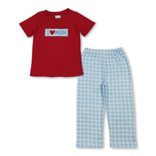 Load image into Gallery viewer, Red cotton I love mom top plaid pants boys outfits