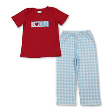 Load image into Gallery viewer, Red cotton I love dad top plaid pants boys outfits