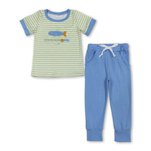 Load image into Gallery viewer, Short sleeves stripe fishing embroidery top pants boys clothes