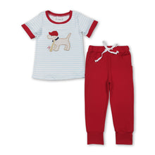Load image into Gallery viewer, Stripe plaid dog baseball embroidery top pants boys outfits