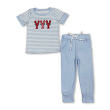 Load image into Gallery viewer, Stripe crawfish embroidery top pants boys clothing set