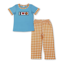 Load image into Gallery viewer, I love basketball embroidery top plaid pants boys clothes