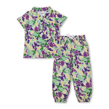 Load image into Gallery viewer, Purple yellow green camo top pants kids Mardi Gras outfits