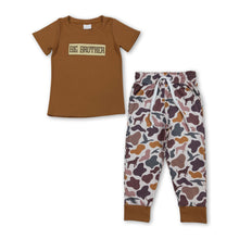 Load image into Gallery viewer, Brown big brother embroidery top camo pants boys set