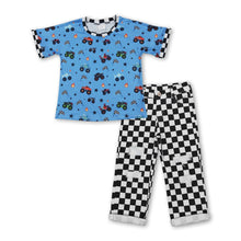 Load image into Gallery viewer, Short sleeves truck top black plaid jeans boys outfits