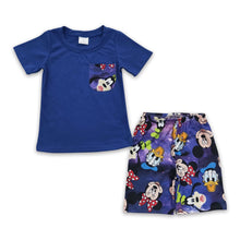 Load image into Gallery viewer, Blue cotton pocket shirt mouse shorts cute boy clothing