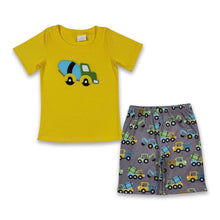 Load image into Gallery viewer, Yellow cotton top embroidery constructions shorts boy clothes