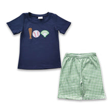 Load image into Gallery viewer, Baseball embroidery navy shirt shorts boy outfits