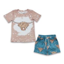 Load image into Gallery viewer, Highland cow shirt pockets shorts western kids boy outfits