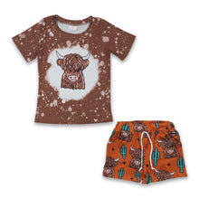 Load image into Gallery viewer, Highland cow cactus western kids boy clothing set
