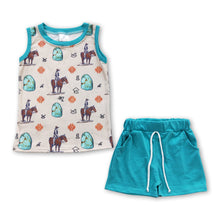 Load image into Gallery viewer, Sleeveless horse rodeo aztec shirt shorts boy outfits