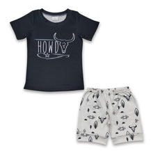 Load image into Gallery viewer, Howdy bull skull shirt shorts western boy clothing