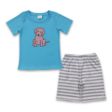Load image into Gallery viewer, Dog blue shirt stripe shorts cute boy clothes