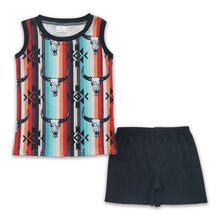 Load image into Gallery viewer, Sleeveless bull skull aztec shirt shorts kids boy clothing set