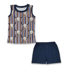 Load image into Gallery viewer, Sleeveless bull skull stripe shirt shorts kids boy clothing set