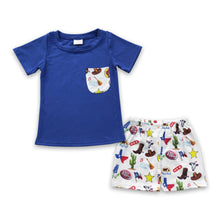 Load image into Gallery viewer, Blue pocket shirt boots shorts kids boy clothes