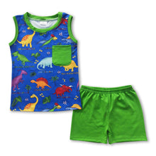 Load image into Gallery viewer, Sleeveless dinosaur shirt green shorts boy summer outfits