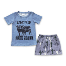 Load image into Gallery viewer, I come from good stock cow cactus boy summer outfits