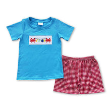 Load image into Gallery viewer, Crab shirt match plaid shorts kids boy summer clothes
