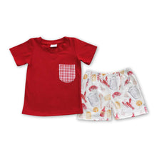 Load image into Gallery viewer, Red pocket shirt crawfish corn shorts boy clothing set