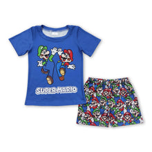 Load image into Gallery viewer, Blue short sleeves shirt shorts super game kids boy clothes