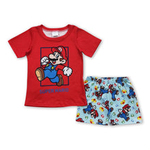 Load image into Gallery viewer, Red short sleeves shirt shorts super game kids boy clothing